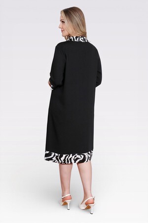 40184 DESENLİ SATEN KOMBİNLİ RAHAT KESİM ŞIK ELBİSE - Thumbnail