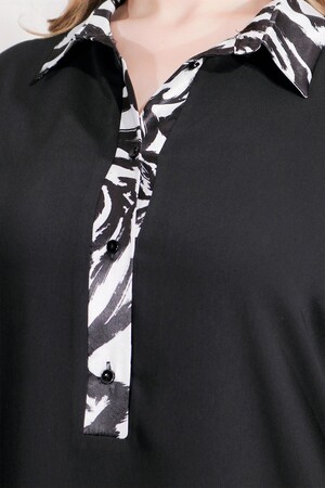 40184 DESENLİ SATEN KOMBİNLİ RAHAT KESİM ŞIK ELBİSE - Thumbnail