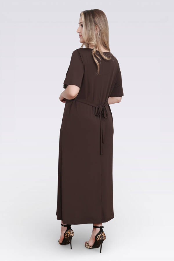 40194 BÜZGÜ DETAYLI VOLAN KOL ŞIK UZUN ELBİSE