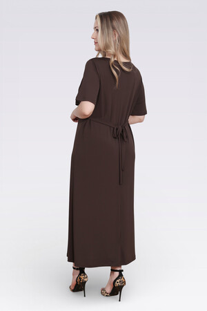 40194 BÜZGÜ DETAYLI VOLAN KOL ŞIK UZUN ELBİSE - Thumbnail