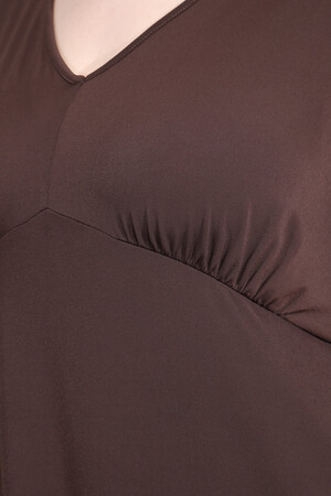 40194 BÜZGÜ DETAYLI VOLAN KOL ŞIK UZUN ELBİSE - Thumbnail