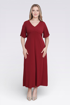  - 40194 BÜZGÜ DETAYLI VOLAN KOL ŞIK UZUN ELBİSE