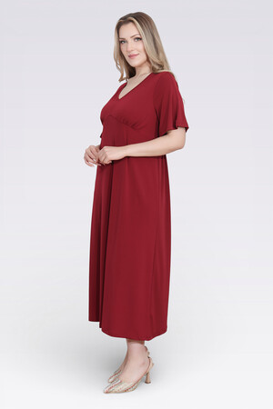 40194 BÜZGÜ DETAYLI VOLAN KOL ŞIK UZUN ELBİSE - Thumbnail