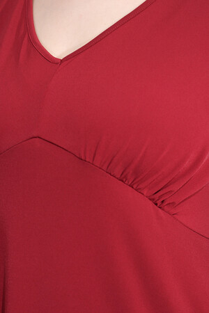 40194 BÜZGÜ DETAYLI VOLAN KOL ŞIK UZUN ELBİSE - Thumbnail