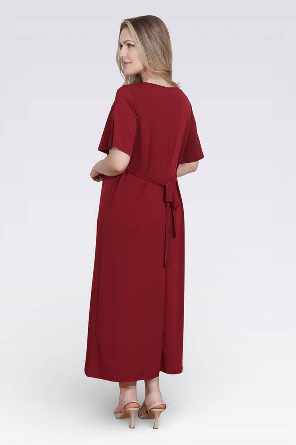 40194 BÜZGÜ DETAYLI VOLAN KOL ŞIK UZUN ELBİSE