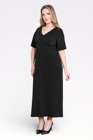 40194 BÜZGÜ DETAYLI VOLAN KOL ŞIK UZUN ELBİSE - Thumbnail