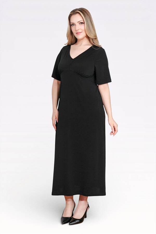 40194 BÜZGÜ DETAYLI VOLAN KOL ŞIK UZUN ELBİSE