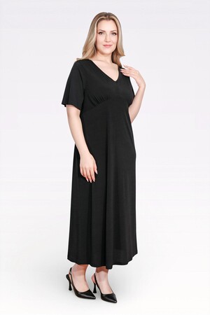 40194 BÜZGÜ DETAYLI VOLAN KOL ŞIK UZUN ELBİSE - Thumbnail