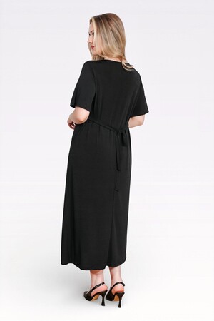 40194 BÜZGÜ DETAYLI VOLAN KOL ŞIK UZUN ELBİSE - Thumbnail