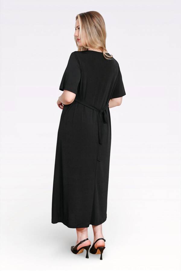 40194 BÜZGÜ DETAYLI VOLAN KOL ŞIK UZUN ELBİSE