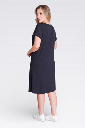 40198 DÜĞME DETAYLI DÜŞÜK KOL RAHAT KESİM ÖRME ELBİSE - Thumbnail