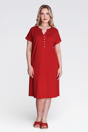 TOLGA SARAÇOĞLU - 40198 DÜĞME DETAYLI DÜŞÜK KOL RAHAT KESİM ÖRME ELBİSE