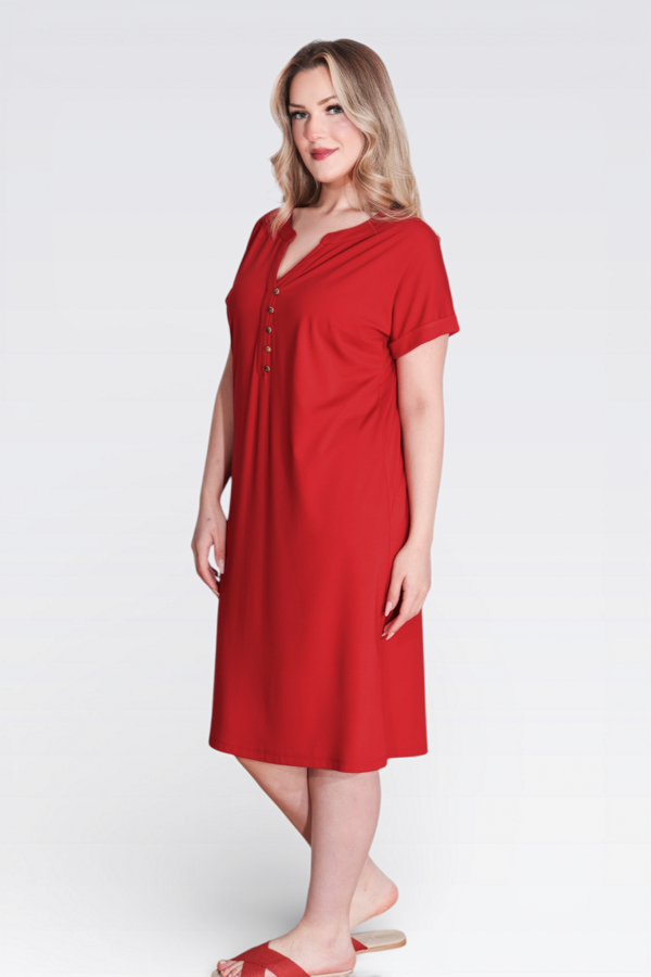 40198 DÜĞME DETAYLI DÜŞÜK KOL RAHAT KESİM ÖRME ELBİSE