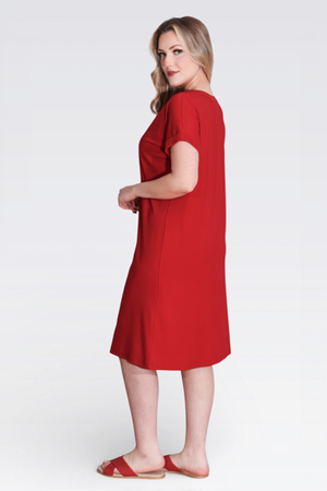 40198 DÜĞME DETAYLI DÜŞÜK KOL RAHAT KESİM ÖRME ELBİSE - Thumbnail