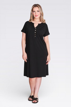 TOLGA SARAÇOĞLU - 40198 DÜĞME DETAYLI DÜŞÜK KOL RAHAT KESİM ÖRME ELBİSE