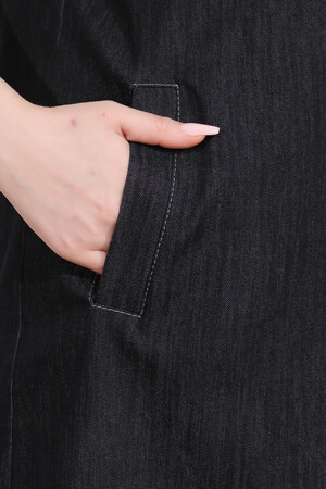 40218 ŞIK DÜĞME DETAYLI MİDİ BOY KISA KOL DENİM ELBİSE - Thumbnail