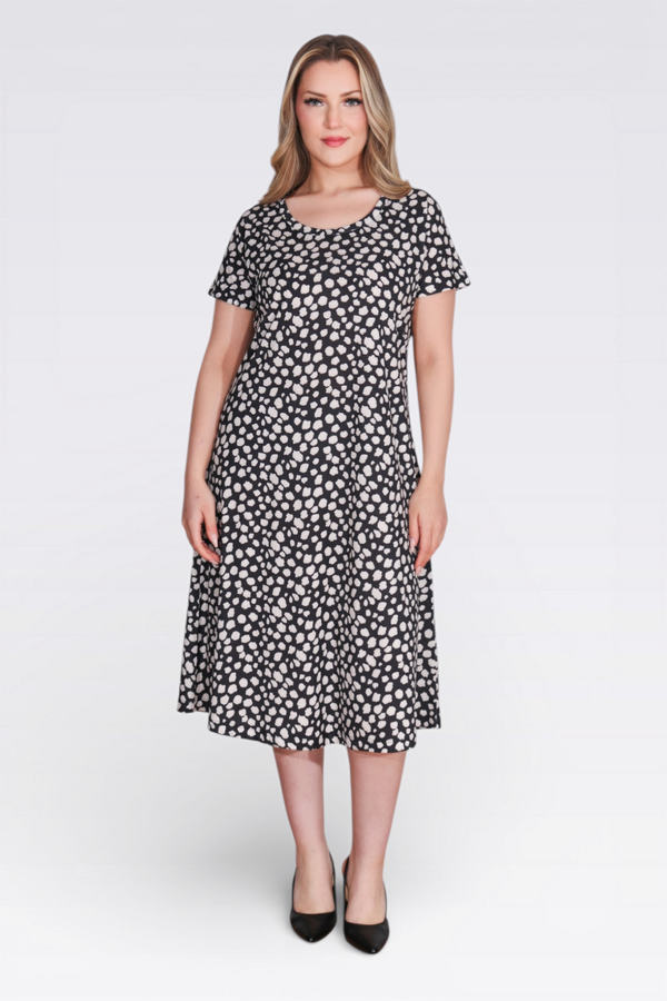 40235 DÜŞÜK KOL RAHAT KESİM DESENLİ ÖRME ELBİSE