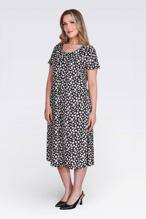 40235 DÜŞÜK KOL RAHAT KESİM DESENLİ ÖRME ELBİSE - Thumbnail