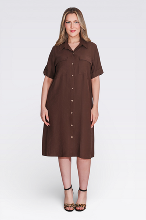 TOLGA SARAÇOĞLU - 40286 MODAL KUMAŞ KISA KOL CEPLİ ELBİSE