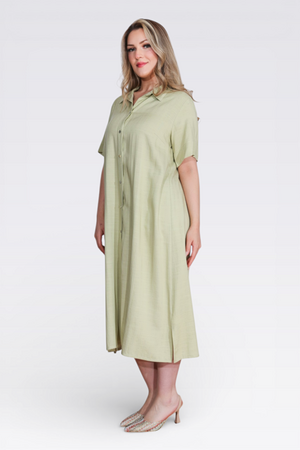 40289 HAFİF KUMAŞ KISA KOL ELBİSE - Thumbnail