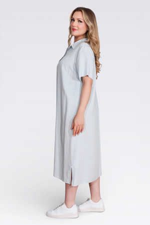 40289 HAFİF KUMAŞ KISA KOL ELBİSE - Thumbnail