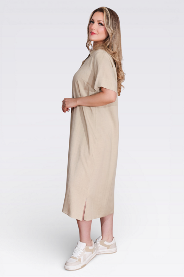 40289 HAFİF KUMAŞ KISA KOL ELBİSE