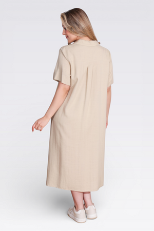 40289 HAFİF KUMAŞ KISA KOL ELBİSE - Thumbnail