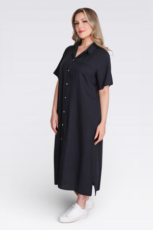 40289 HAFİF KUMAŞ KISA KOL ELBİSE - Thumbnail