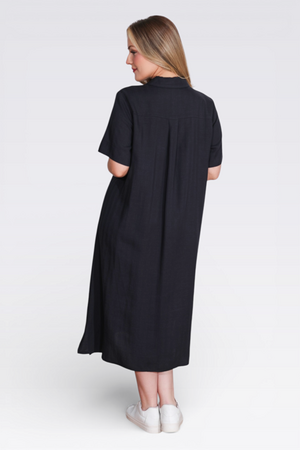 40289 HAFİF KUMAŞ KISA KOL ELBİSE - Thumbnail