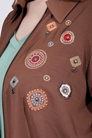 50138 NAKIŞ DETAYLI FERMUARLI AYROBİN CEKET - Thumbnail