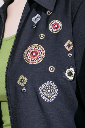 50138 NAKIŞ DETAYLI FERMUARLI AYROBİN CEKET - Thumbnail