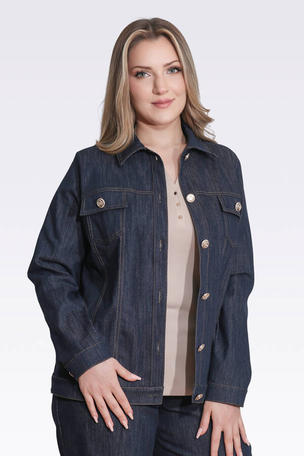 50166 ŞIK DÜĞME DETAYLI DENİM CEKET