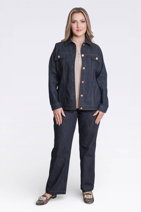 50166 ŞIK DÜĞME DETAYLI DENİM CEKET