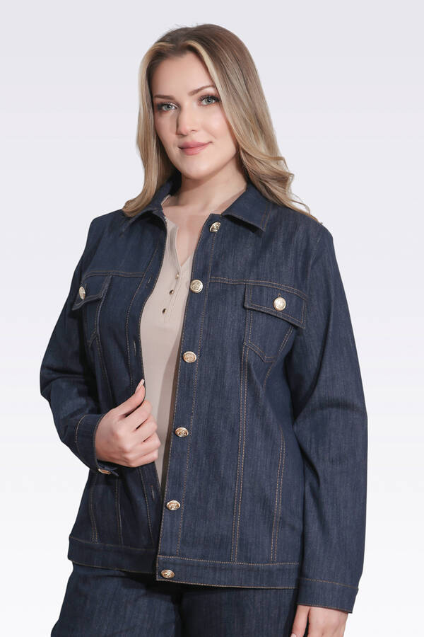 50166 ŞIK DÜĞME DETAYLI DENİM CEKET