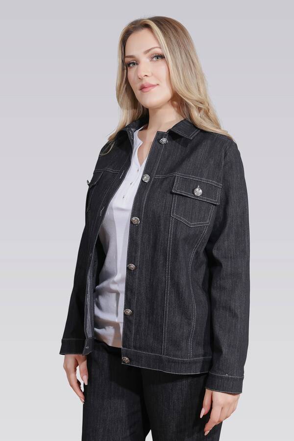 50166 ŞIK DÜĞME DETAYLI DENİM CEKET