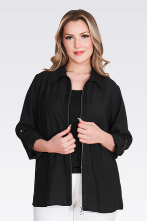 50177 MODAL KARIŞIMLI FERMUARLI İNCE CEKET - Thumbnail