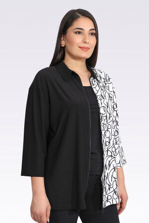 50281 RAHAT KESİM FERMUARLI DESENLİ CEKET - Thumbnail