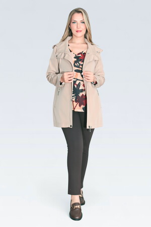 60131 DEMONTE KAPÜŞON DEVRİK YAKA RAHAT KESİM TRENÇKOT - Thumbnail