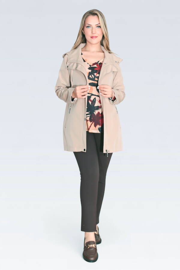 60131 DEMONTE KAPÜŞON DEVRİK YAKA RAHAT KESİM TRENÇKOT