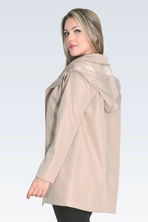 60131 DEMONTE KAPÜŞON DEVRİK YAKA RAHAT KESİM TRENÇKOT - Thumbnail