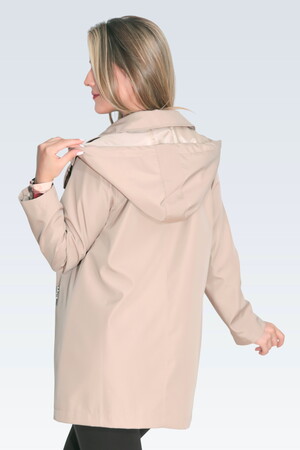 60131 DEMONTE KAPÜŞON DEVRİK YAKA RAHAT KESİM TRENÇKOT - Thumbnail