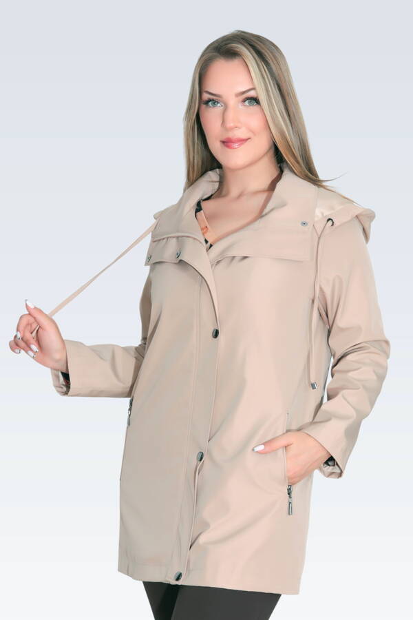 60131 DEMONTE KAPÜŞON DEVRİK YAKA RAHAT KESİM TRENÇKOT